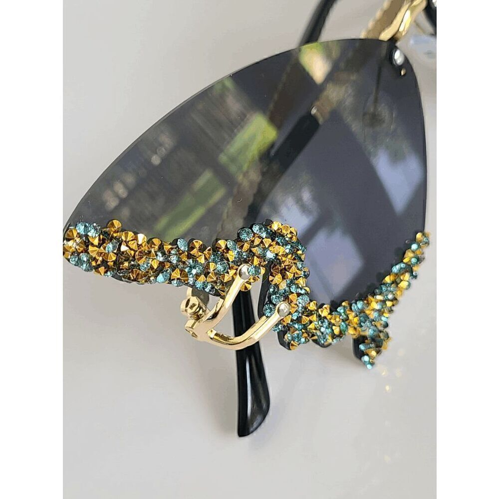 🦋✨ Rhinestone Diamond Butterfly Rimless Y2K Shades Sunglasses NEW - Picture 7 of 15